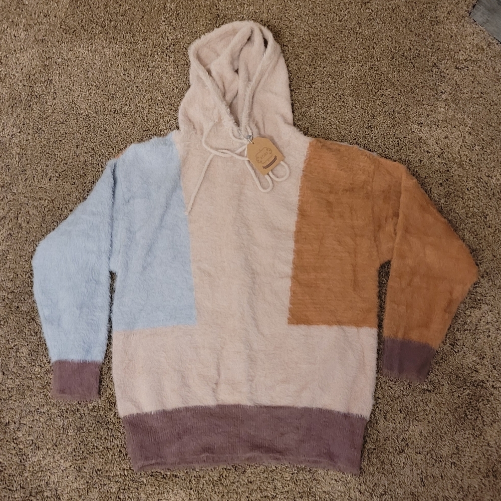 Super soft sweater with hood.  Generous XL